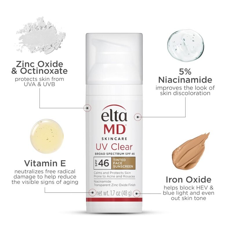 EltaMD UV Clear Tinted Face Sunscreen, SPF 46 Oil- Free Tinted Sunscreen with Zinc Oxide, Dermatologist Recommended Sunscreen, 1.7 oz Pump - Image 6