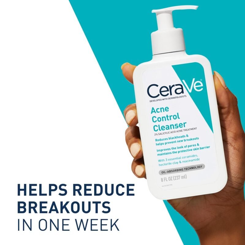 CeraVe Acne Control Cleanser, 2% Salicylic Acid Treatment Formulated With Niacinamide + Ceramides + Oil Absorbing Clay, Gentle Face Wash Helps Clear & Prevent Acne, Fragrance Free, 16 Ounce - Image 5