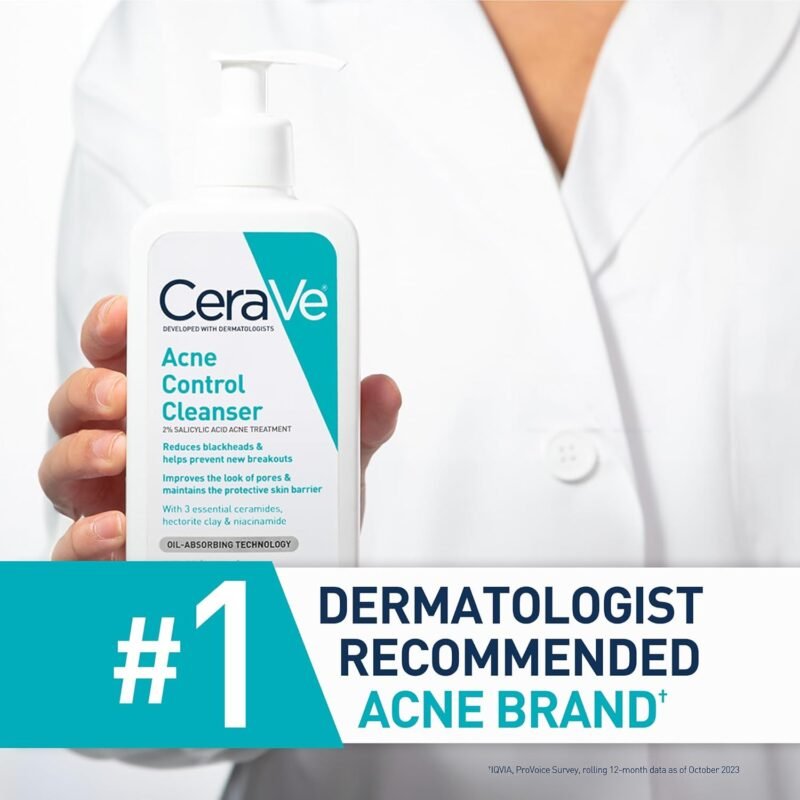 CeraVe Acne Control Cleanser, 2% Salicylic Acid Treatment Formulated With Niacinamide + Ceramides + Oil Absorbing Clay, Gentle Face Wash Helps Clear & Prevent Acne, Fragrance Free, 16 Ounce - Image 6