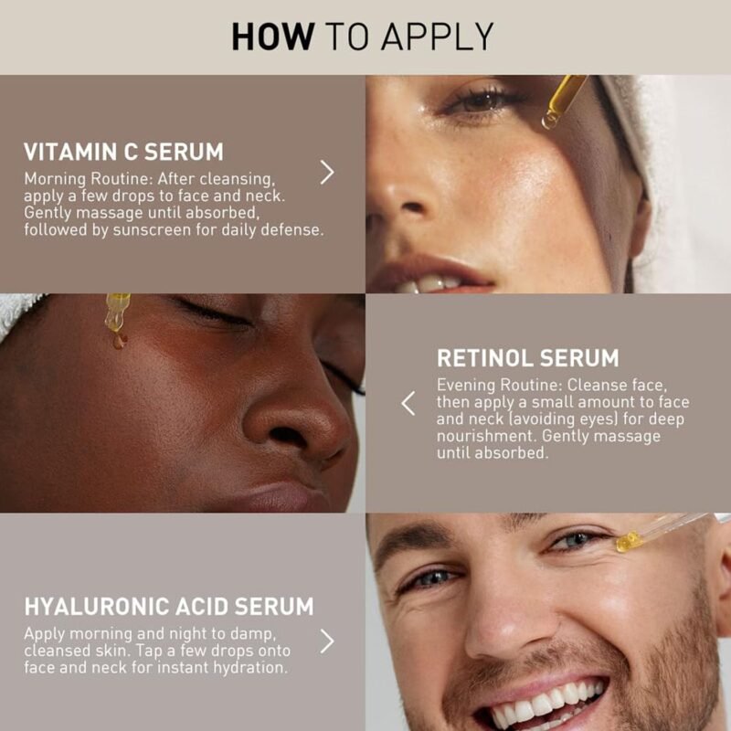 3 Pack Face Serum Set - Includes Vitamin C, Retinol & Hyaluronic Acid - Firming, Brightening & Hydrating - Reset Your Skin Day and Night - Image 4