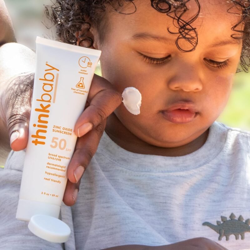 Thinkbaby SPF 50+ Baby Mineral Sunscreen – Safe, Natural Sunblock for Babies - Water Resistant Sun Cream – Broad Spectrum UVA/UVB Sun Protection – Vegan Baby Sunscreen Lotion, 3 Oz. - Image 7