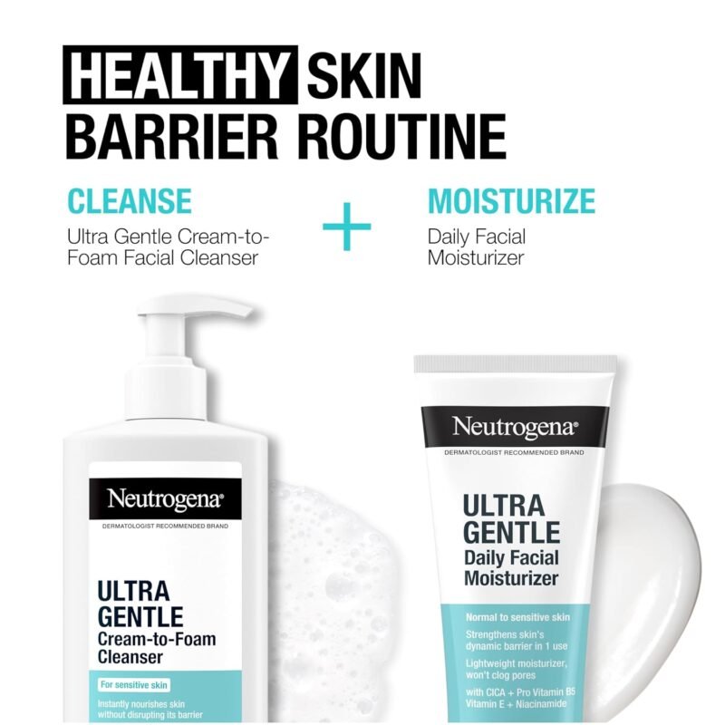 Neutrogena Ultra Gentle Fragrance Free Daily Face Moisturizer, Facial Moisturizer for Sensitive & Dry Skin with CICA, Pro-Vitamin B5, Vitamin E & Niacinamide, 3.4 fl. oz - Image 8