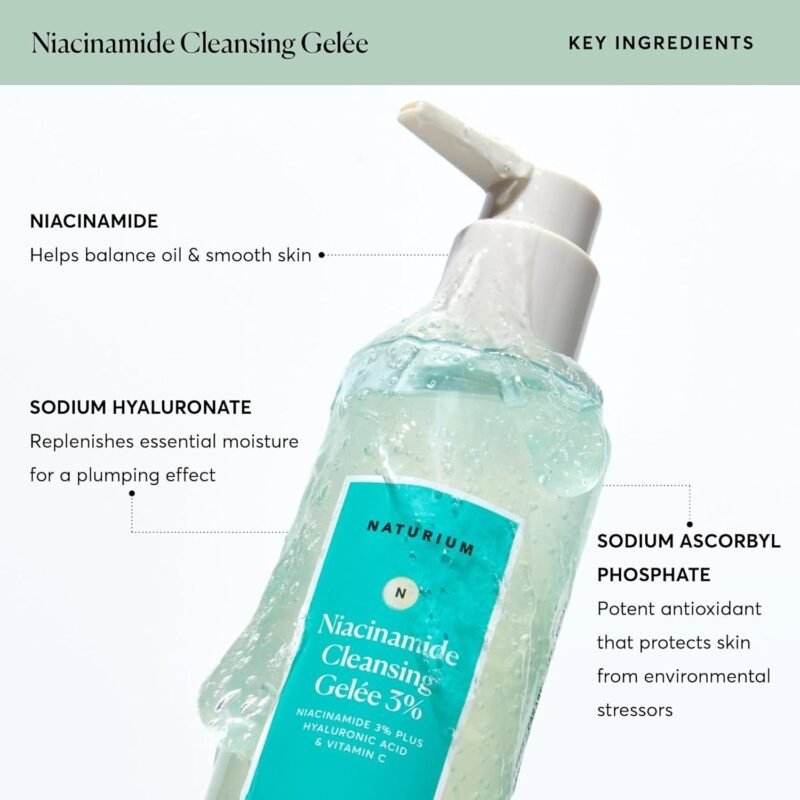 Naturium Niacinamide Cleansing Gelée 3% Plus Hyaluronic Acid & Vitamin C, Gentle & Smoothing Face Wash, 7.1 oz - Image 5