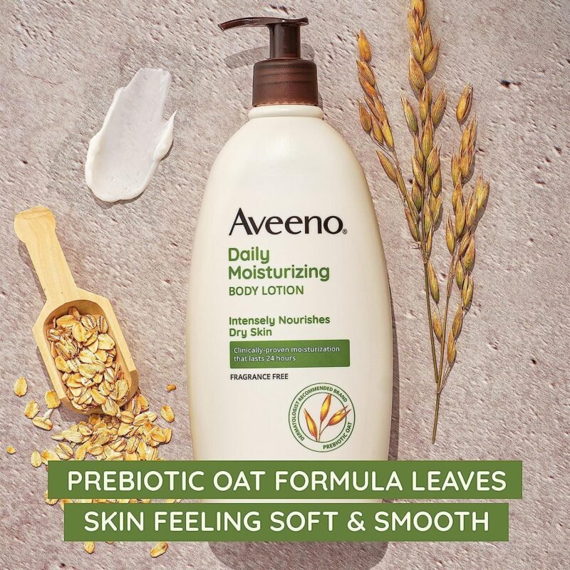Aveeno Daily Moisturizing Body Lotion, Body Lotion for Dry Skin with Prebiotic Oat, Paraben Free, Fragrance Free, Non-Greasy, Non-Comedogenic Moisturizer, 18 FL OZ - Image 4
