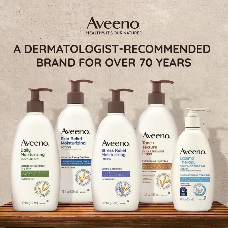 Aveeno Daily Moisturizing Body Lotion, Body Lotion for Dry Skin with Prebiotic Oat, Paraben Free, Fragrance Free, Non-Greasy, Non-Comedogenic Moisturizer, 18 FL OZ - Image 8