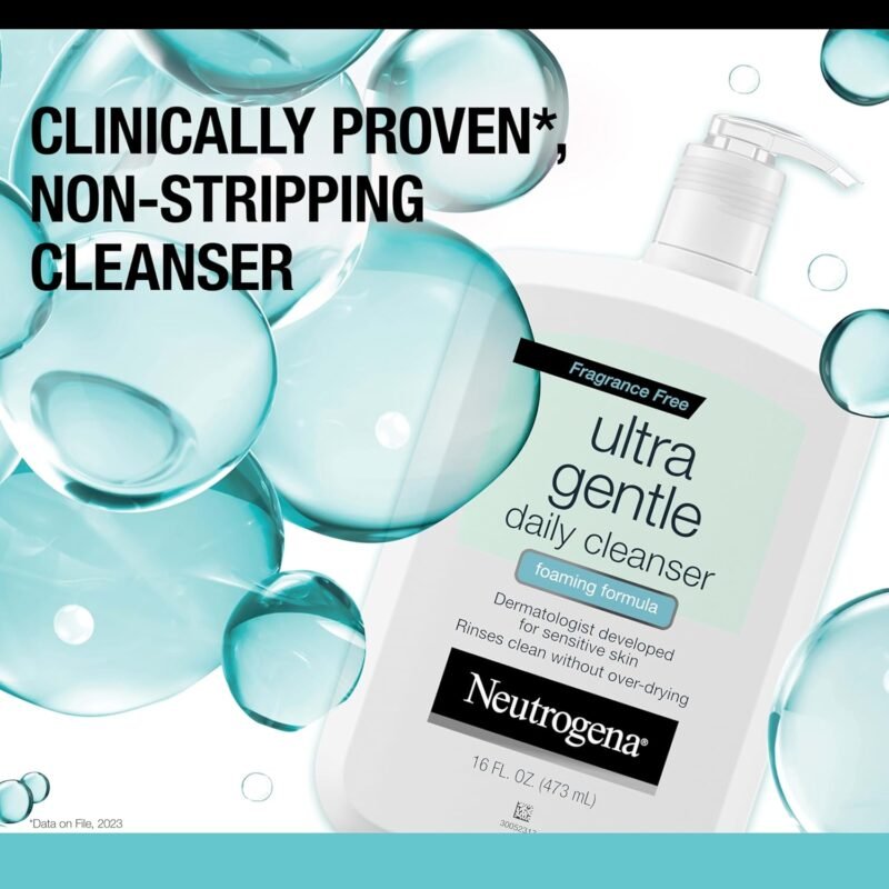 Neutrogena Fragrance Free Ultra Gentle Foaming Daily Cleanser, Hydrating Face Wash for Sensitive Skin, Removes Makeup & Gently Cleanses Without Over Drying, Hypoallergenic, 16 fl. oz - Image 7