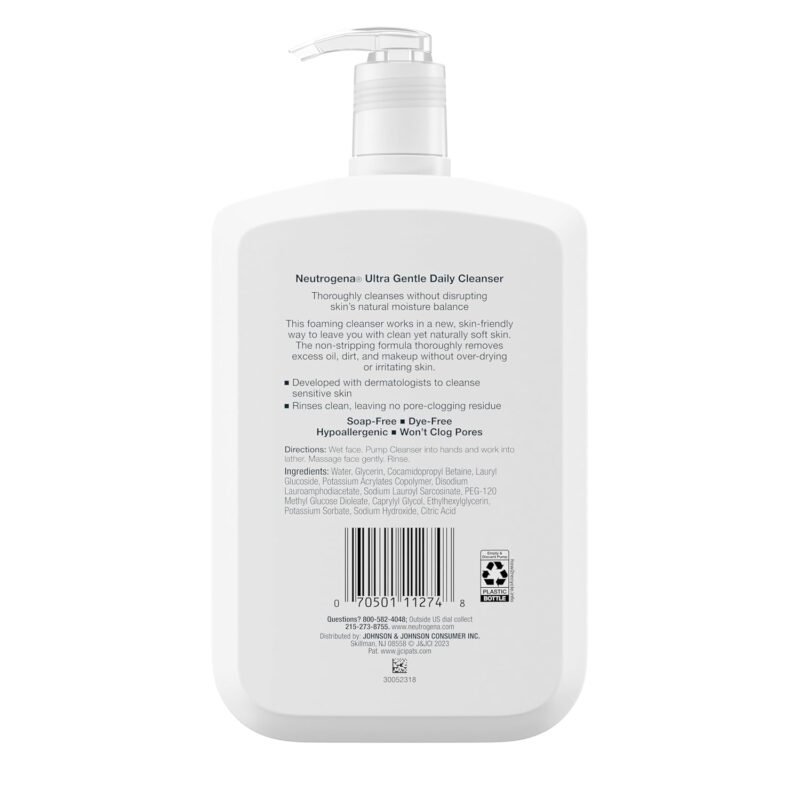 Neutrogena Fragrance Free Ultra Gentle Foaming Daily Cleanser, Hydrating Face Wash for Sensitive Skin, Removes Makeup & Gently Cleanses Without Over Drying, Hypoallergenic, 16 fl. oz - Image 9
