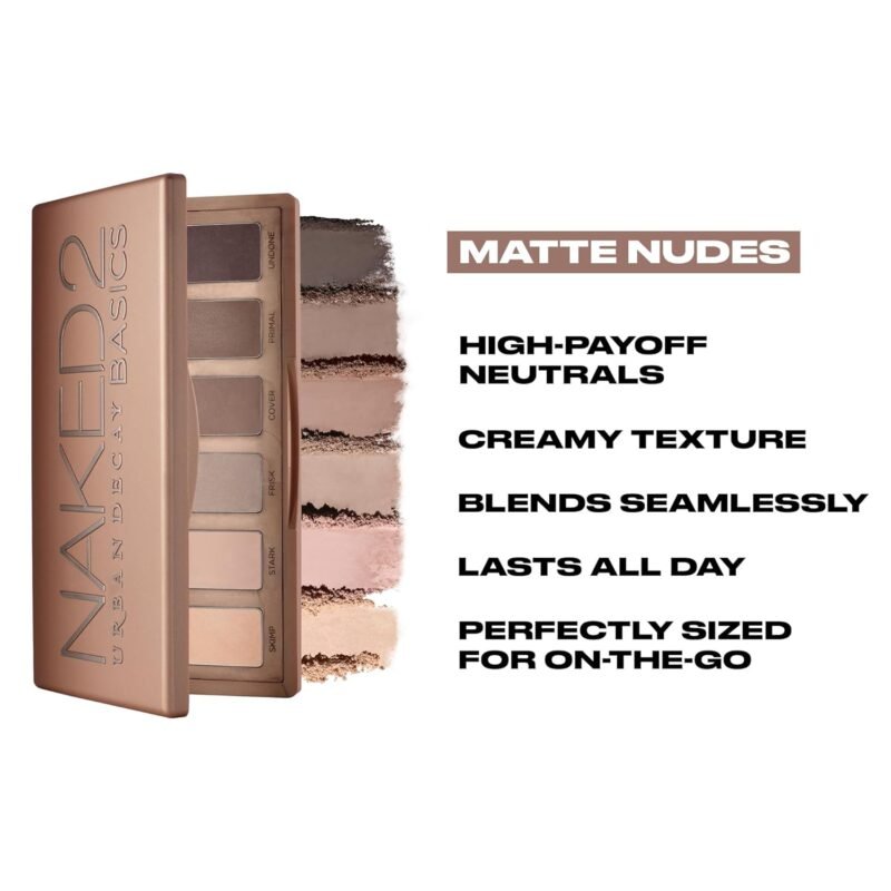 URBAN DECAY Naked 2 Basics Eyeshadow Palette, Velvety Matte Finish, 6 Nude Taupe & Brown Neutral Eye Shadows, Travel Mini Palette, Vegan, Cruelty-free - Image 5
