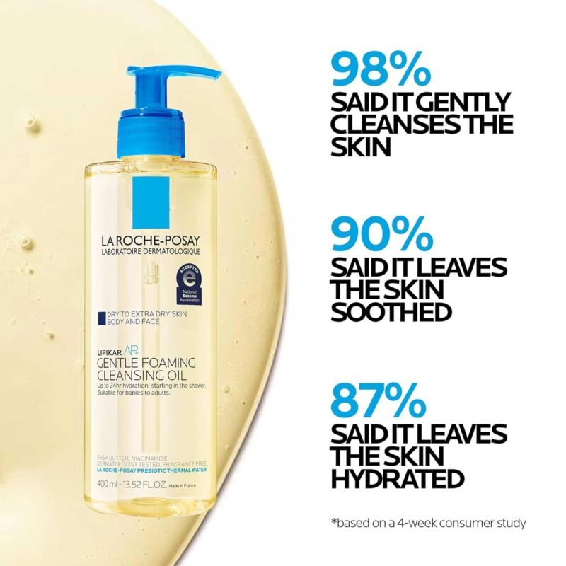 La Roche-Posay Lipikar AP+ Gentle Foaming Cleansing Oil, Gentle Oil Cleanser for Face and Body Formulated with Niacinamide, Long-Lasting 24-hour Hydration, Fragrance-Free & Soap Free - Image 5