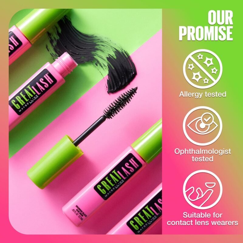 Maybelline Great Lash Washable Mascara Makeup, Volumizing Lash-Doubling Formula That Conditions As It Thickens, Blackest Black, 1 Count - Image 7