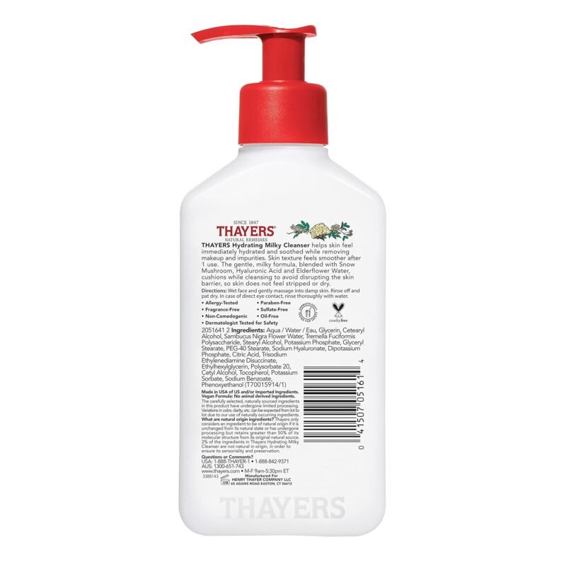 Thayers Milky Face Cleanser with Snow Mushroom, Hyaluronic Acid - Gentle, Hydrating, Dermatologist Recommended for Dry, Sensitive Skin - Paraben Free, 8 oz - Image 8