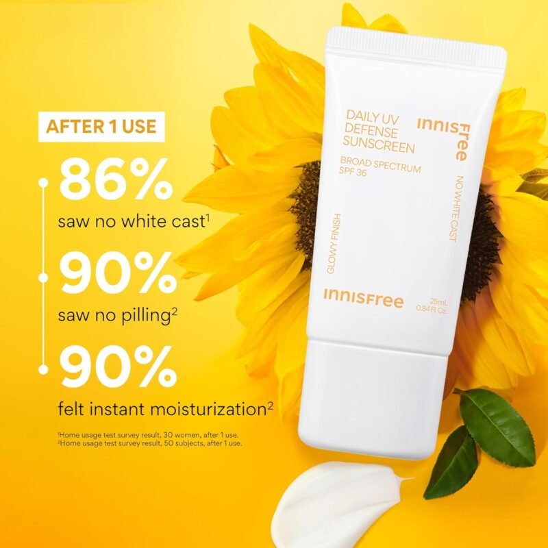 innisfree Daily UV Defense Sunscreen Broad Spectrum SPF 36, Invisible Korean Sunscreen for Face with No White Cast - Image 3