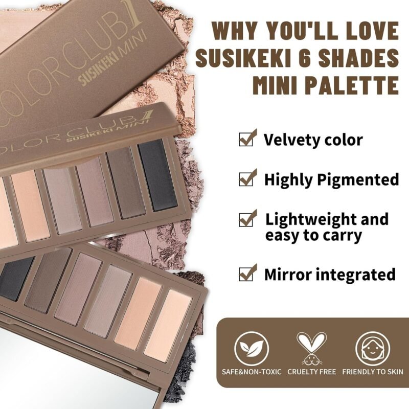 6 Colors Mini Naked Eyeshadow Makeup Palette Neutral Nude Smoky Eye Shadow Taupe & Brown Matte Make Up Pallet with Mirror Highly Pigmented Long Lasting Waterproof Travel Size Gift Kit 01 - Image 4