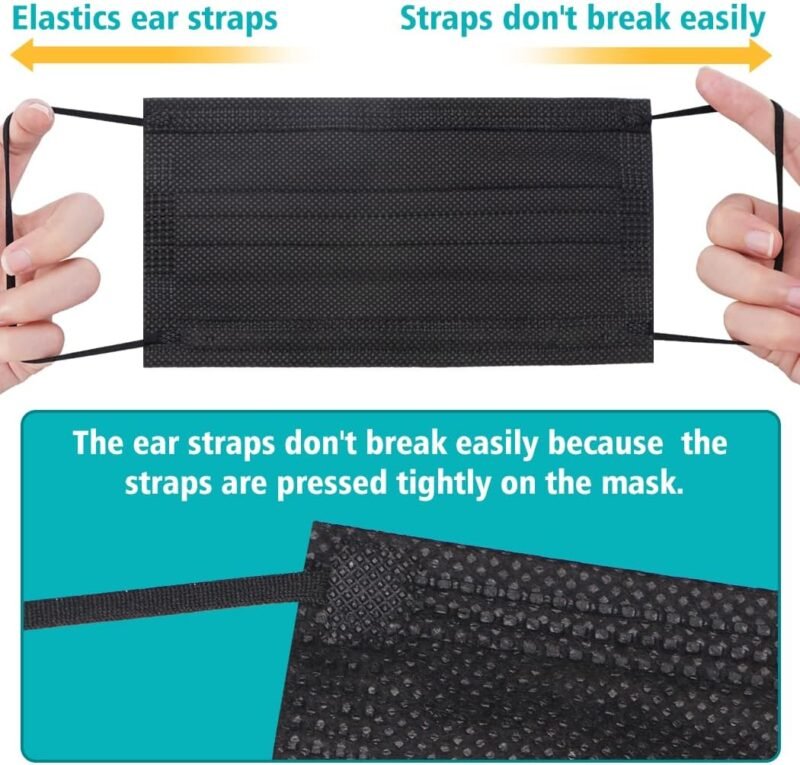 100 PCS Disposable Face Masks, Black Disposable Masks, 3 Ply Protection Face Masks - Image 4