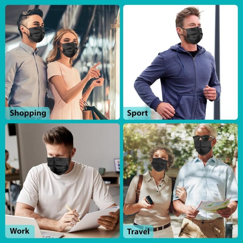 100 PCS Disposable Face Masks, Black Disposable Masks, 3 Ply Protection Face Masks - Image 5