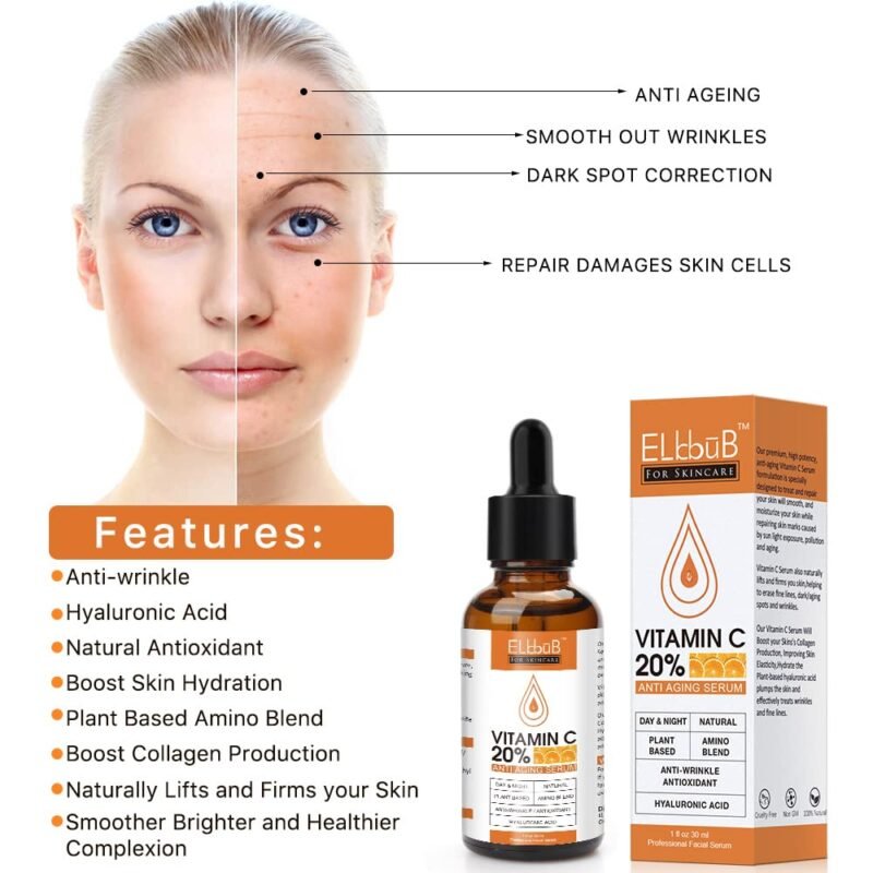 Premium 20% 𝐯𝐢𝐭𝐚𝐦𝐢𝐧 𝐜 𝐬𝐞𝐫𝐮𝐦 - (2PACK) with Hyaluronic Acid, Retinol & Amino Acids - Boost Skin Collagen,Hydrate & Plump Skin, Anti Aging & Wrinkle Facial Serum - Image 3
