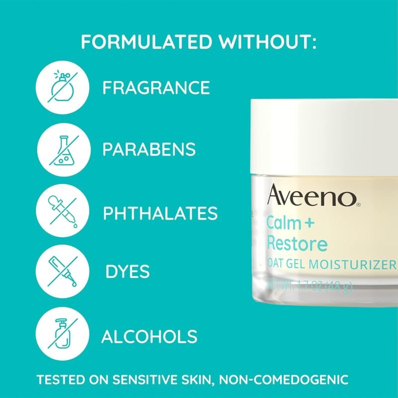 Aveeno Calm + Restore Oat Gel Facial Moisturizer for Sensitive Skin, Fast-Absorbing, Soothing Lightweight Gel Cream with Prebiotic Oat & Feverfew, Fragrance-Free & Hypoallergenic, 1.7 oz - Image 5
