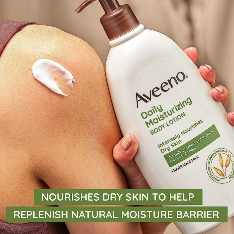 Aveeno Daily Moisturizing Body Lotion, Body Lotion for Dry Skin with Prebiotic Oat, Paraben Free, Fragrance Free, Non-Greasy, Non-Comedogenic Moisturizer, 18 FL OZ - Image 2