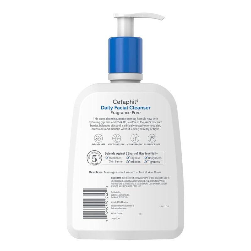 Cetaphil Face Wash, Daily Facial Cleanser for Sensitive, Combination to Oily Skin, 16 Oz, Fragrance Free, Gentle Foaming, Soap Free, Hypoallergenic - Image 2