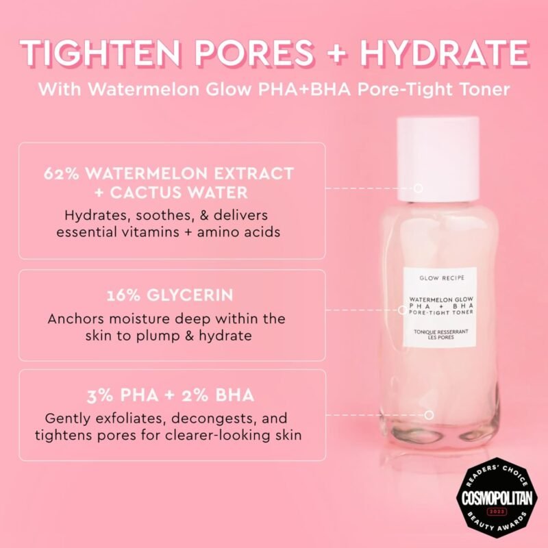 Glow Recipe PHA + BHA Face Toner - Korean Skin Care Pore Minimizer & Gentle Facial Exfoliator for Tightening, Hydrating & Exfoliating - Glycerin, Watermelon & Cactus Water (40ml) - Image 2