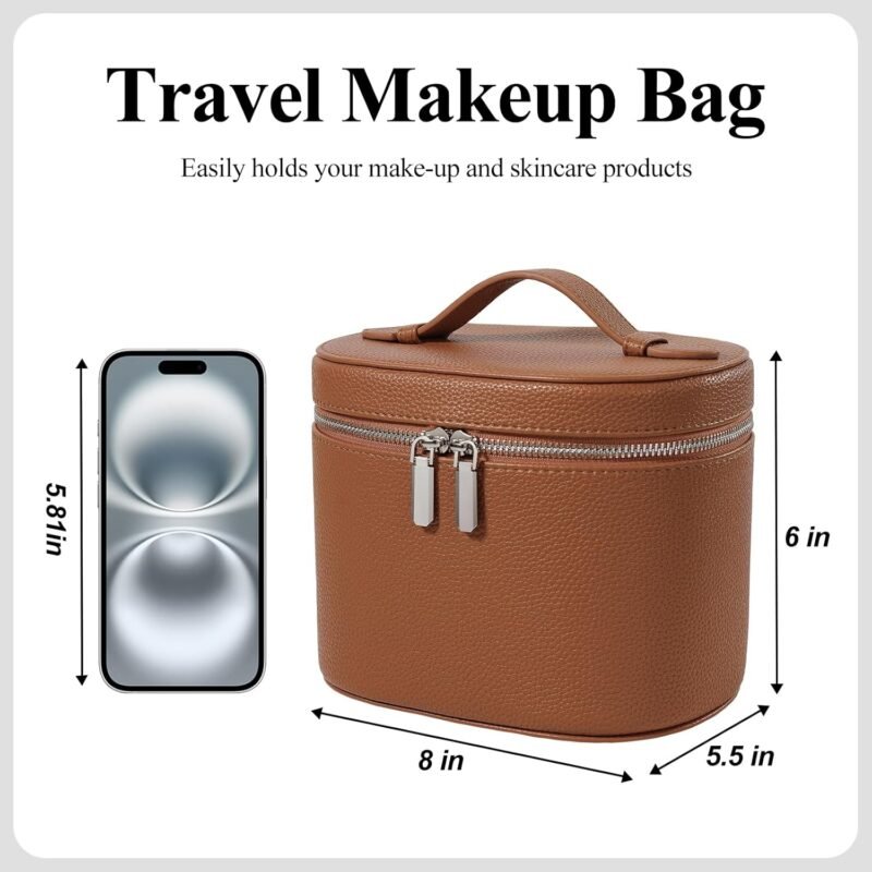 Makeup Bag, Travel Make up Case with Compartments and Handle, Portable Cosmetic Organizer Bags,Toiletry Bag for Women - Image 2