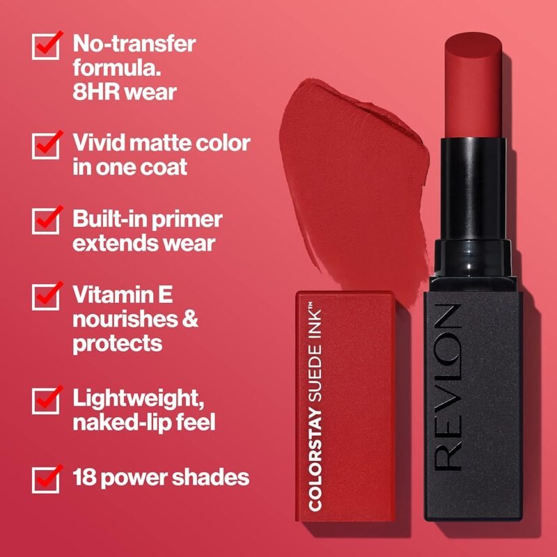 REVLON Lipstick, ColorStay Suede Ink, Built-in Primer, Infused with Vitamin E, Waterproof, Smudge-proof, Matte Color, 006 In The Money, 0.09 oz. - Image 2