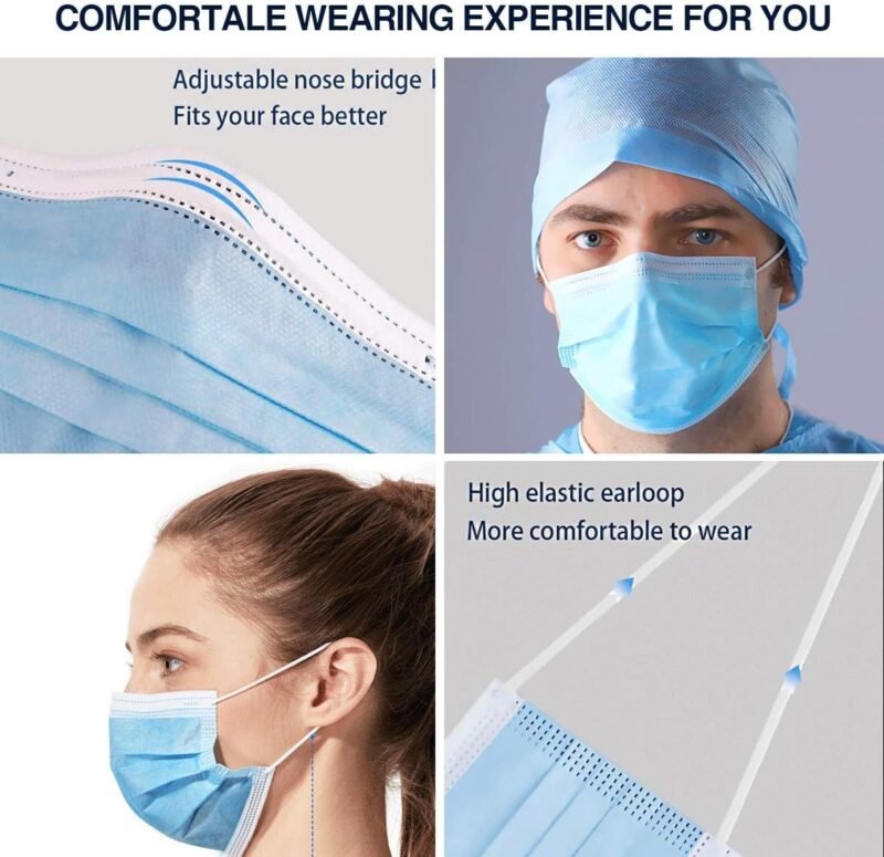100 Pack Medical Disposable Face Masks for Protection, 3 Layers Safety Face Masks For Adults Daily Use - Image 2