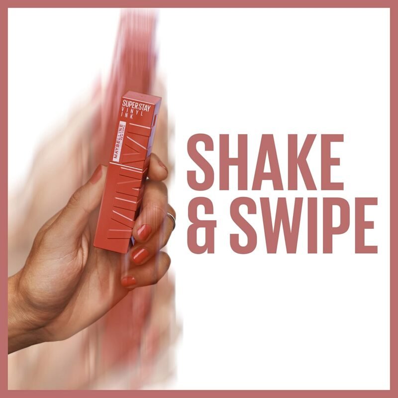 Maybelline Super Stay Vinyl Ink Longwear No-Budge Liquid Lipcolor Makeup, Highly Pigmented Color and Instant Shine, Peppy, Pink Lipstick, 0.14 fl oz, 1 Count - Image 4