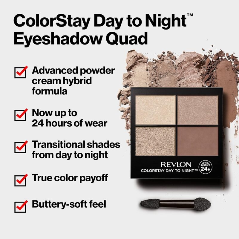 Revlon ColorStay Day to Night Eyeshadow Quad, Longwear Shadow Palette with Transitional Shades and Buttery Soft Feel, Crease & Smudge Proof, 530 Seductive, 0.16 Oz - Image 3