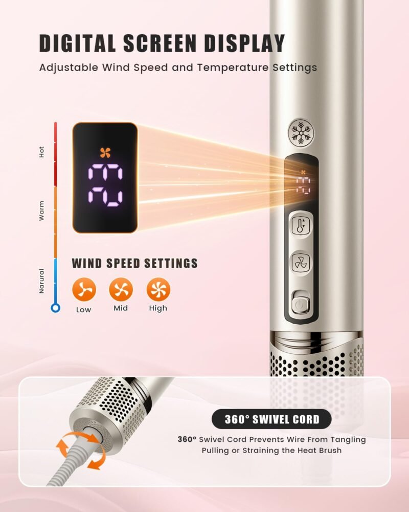 8-in-1 Professional Hot Air Styler&Hair Dryer Brush, Powerful Multi-Styler with Auto-Wrap Curler with Storage Case, Fast Drying Curling Straightening Volumizing Without Heat Damage - Image 3