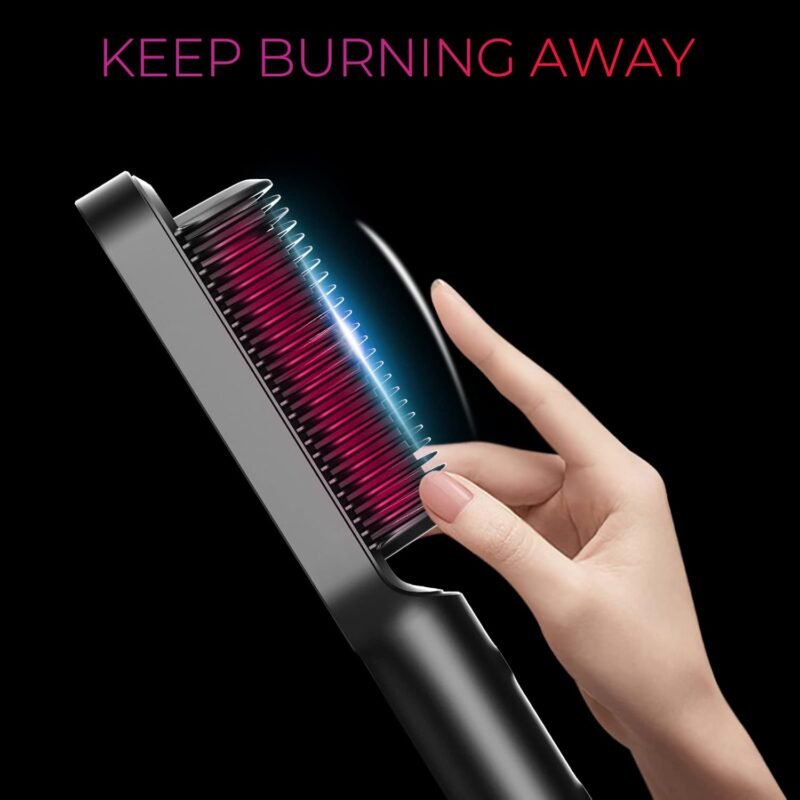 Hair Straightener Brush, TYMO Ring Hair Straightener Comb Straightening Brush for Women with 5 Temps 20s Fast Heating & Dual Voltage, Black - Image 6