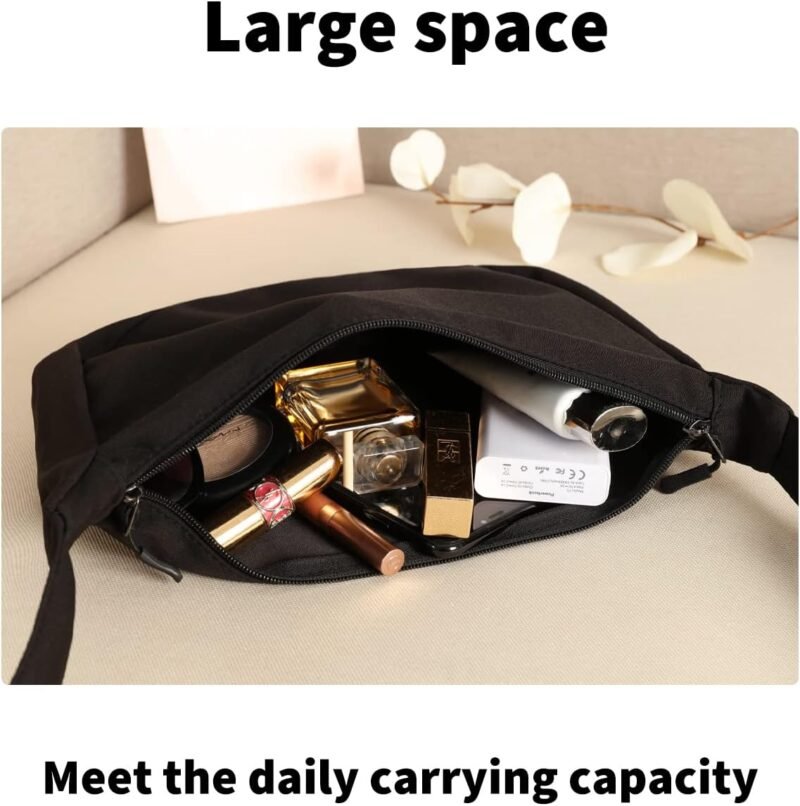 Small Sling Crossbody Bag for Women Men Trendy, Mini Crescent Bag with Adjustable Strap, 2 Zippers Lightweight Nylon Bag - Image 6