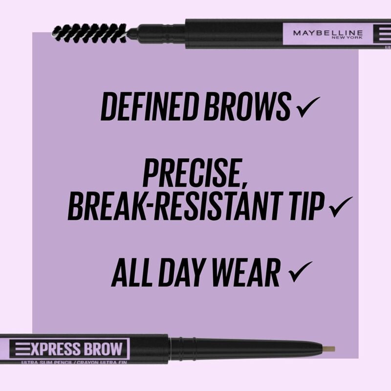 Maybelline Express Brow Ultra Slim Eyebrow Makeup, Brow Pencil with Precision Tip and Spoolie for Defined Eyebrows, Ash Brown, 1 Count - Image 3