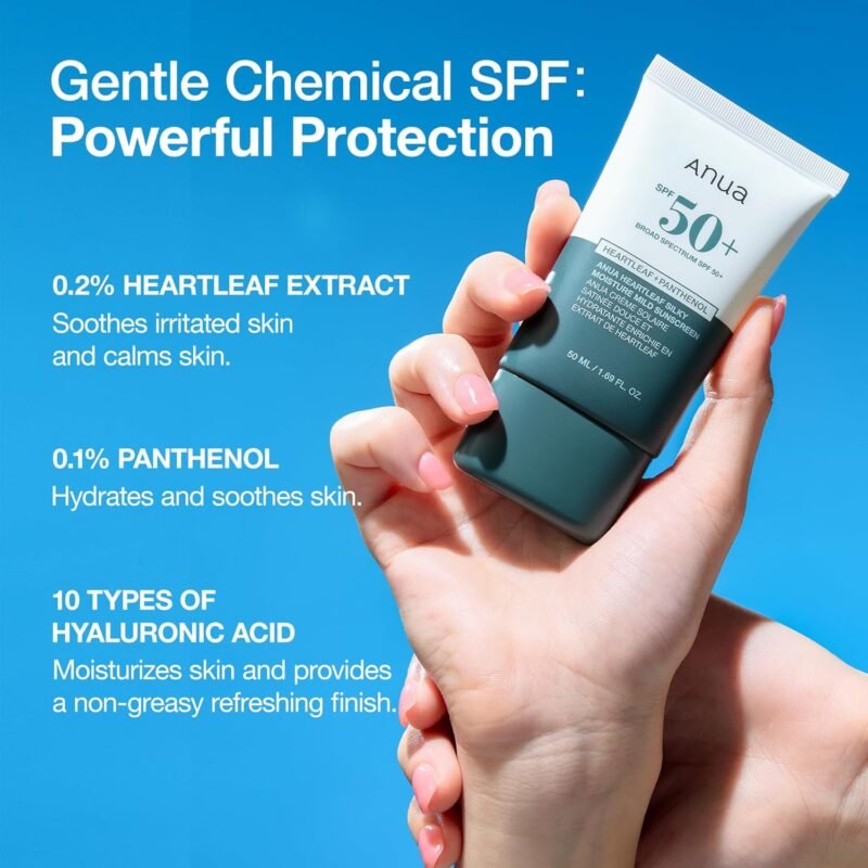 Anua Heartleaf Silky Moisture Mild Sunscreen, Broad Spectrum SPF 50+ with Moisturizing Formula, Lightweight Korean Sunscreen, Natural finish, Vegan, korean skin care 50ml / 1.69 fl. oz. - Image 3