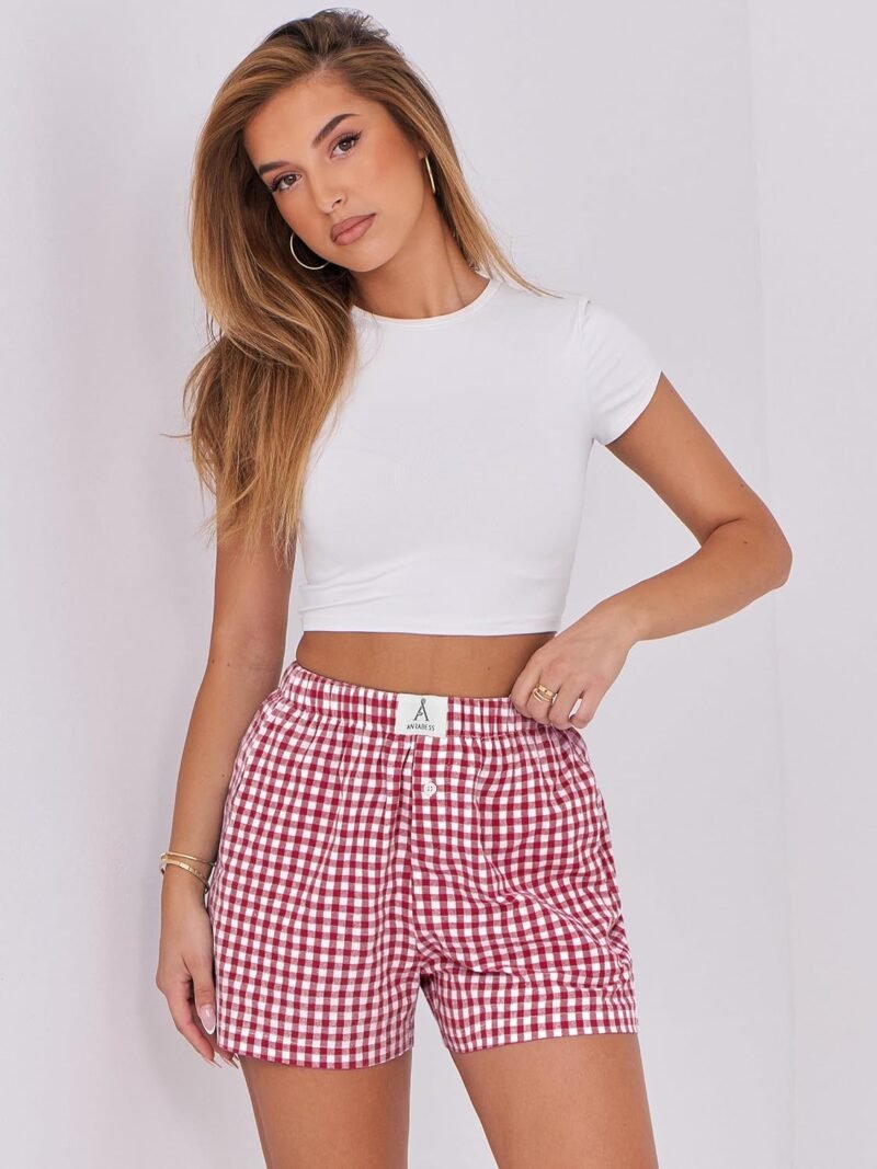 ANRABESS Boxer Shorts for Women Gingham Pajama 2025 Summer Casual Lounge Sleep Plaid Shorts Y2K Beach Bottoms - Image 6