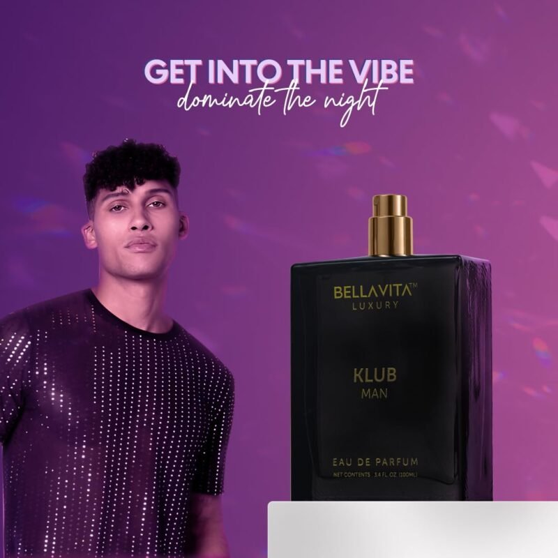 BellaVita Luxury KLUB Men's Eau De Parfum (100ml) | Intense, Masculine Party Perfume for Men | Notes: Lemon, Jasmine, Rose, Musk, Amber and Patchouli | Made with Premium Long-Lasting Perfume Oils - Image 3
