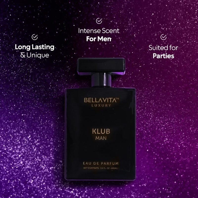 BellaVita Luxury KLUB Men's Eau De Parfum (100ml) | Intense, Masculine Party Perfume for Men | Notes: Lemon, Jasmine, Rose, Musk, Amber and Patchouli | Made with Premium Long-Lasting Perfume Oils - Image 4