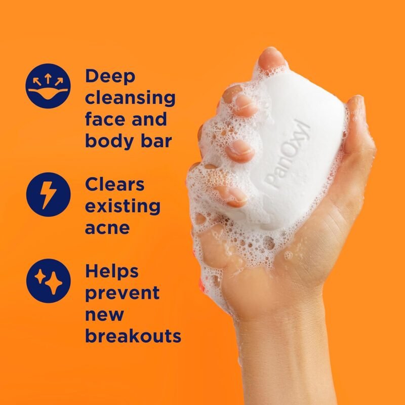 PanOxyl Acne Treatment Bar with 10% Benzoyl Peroxide, Maximum Strength Bar Soap for Face, Chest and Back, Benzoyl Peroxide Soap Body Wash, Vegan, For Acne Prone Skin, 4 oz - Image 3