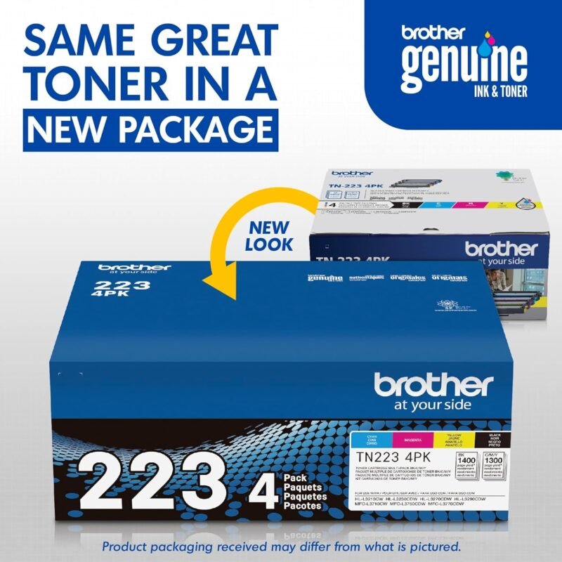 Brother Genuine Standard-Yield Toner Cartridge Four Pack TN223 4PK - includes one cartridge each of Black, Cyan, Magenta & Yellow Toner, Standard Yield, Model: TN2234PK - Image 3