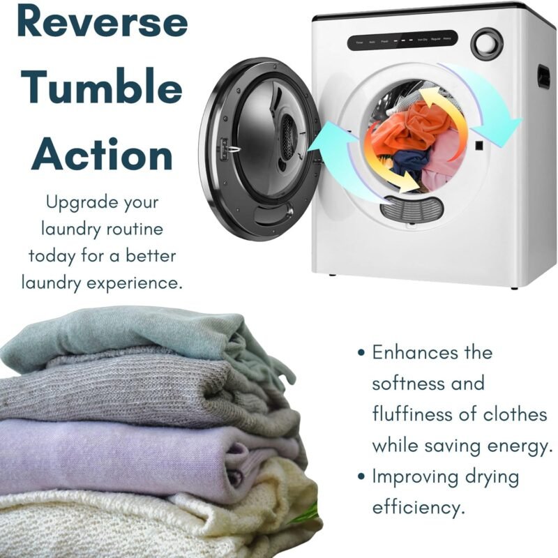 Clothes Dryer, 970w, 1.6 Cu.Ft. Machine for laundry with Stainless Steel Drum, 11lbs with Exhaust Hose,Digital Control, Auto Stop with Hygrometer Sensor, Dryer for Apartments, Home, RV, Dorms - Image 6
