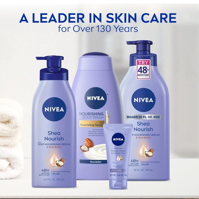 NIVEA Shea Nourish Body Lotion with Deep Nourishing Serum and Shea Butter, 48-Hour Moisturizing Body Lotion for Dry Skin, Nourishes and Smooths Dry Skin, 16.9 Fl Oz Pump Bottle - Image 9