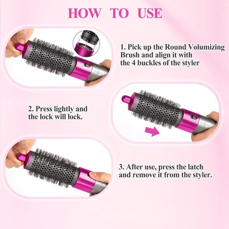 Large Round Volumizing Brush for Dyson Airwrap Accessories Bigger Oval Round Brush Volumizer Attachment Tool, Rose - Image 7