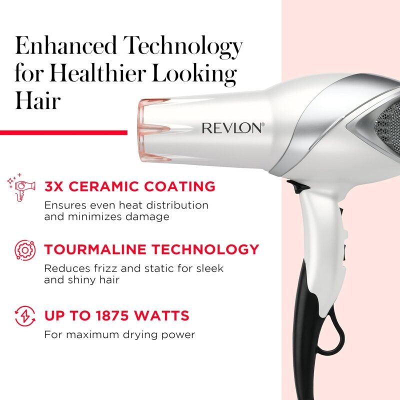 REVLON Infrared Hair Dryer with Diffuser - Ionic Blow Dryer, Diffuser, and Concentrator, Infrared Heat Technology to Prevent Over-Drying for Shiny, Soft Hair with Natural Moisture (White) - Image 4