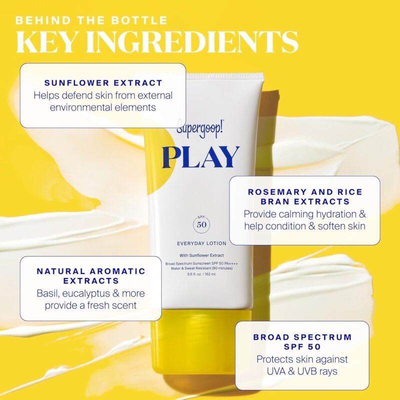 Supergoop! PLAY Everyday Lotion SPF 50 (2.4 fl oz) - Broad Spectrum Body & Face Sunscreen for Sensitive Skin - Great for Active Days - Fast Absorbing, Water & Sweat Resistant - Image 5