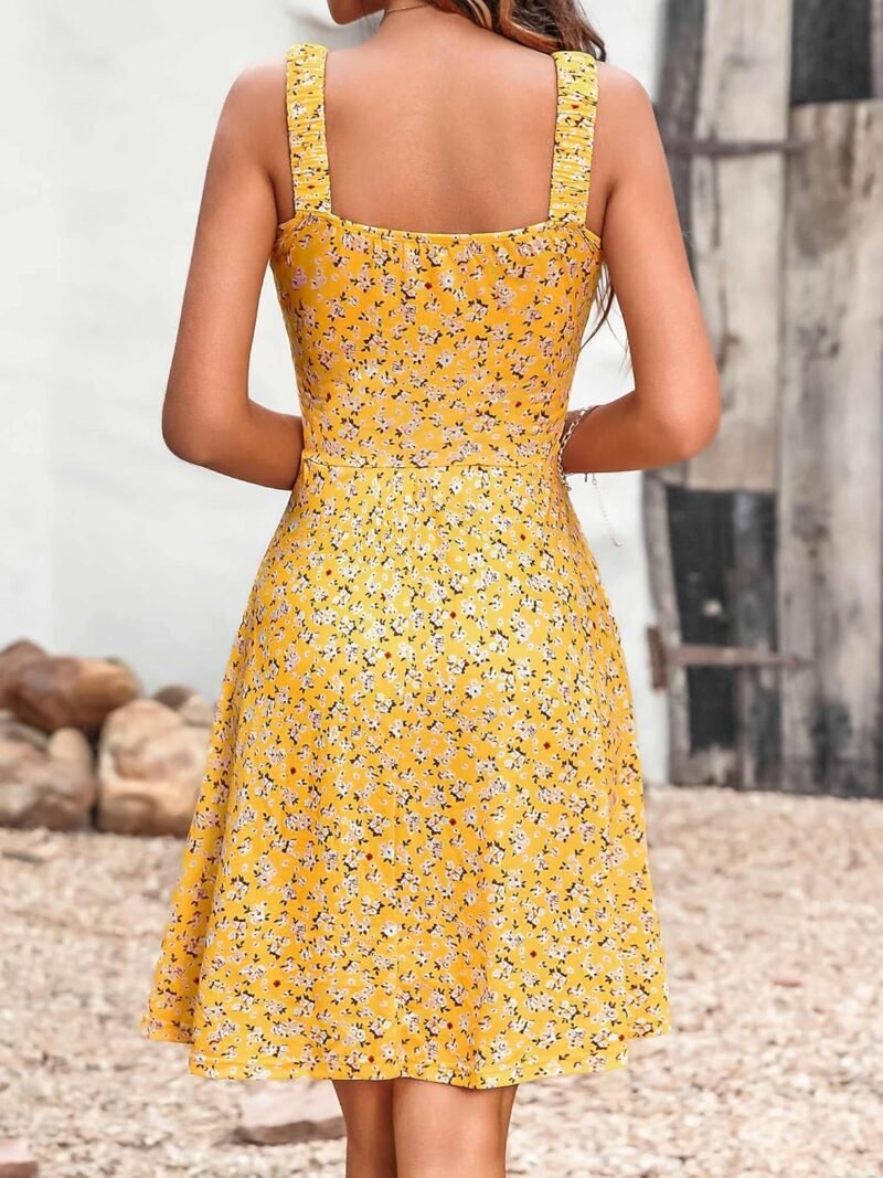 HUHOT Women's Summer Casual Square Neck Dress with Pocket Cute Sleeveless High Waist A-line Sundress Midi Dresses - Image 3