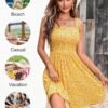HUHOT Women's Summer Casual Square Neck Dress with Pocket Cute Sleeveless High Waist A-line Sundress Midi Dresses - Image 4