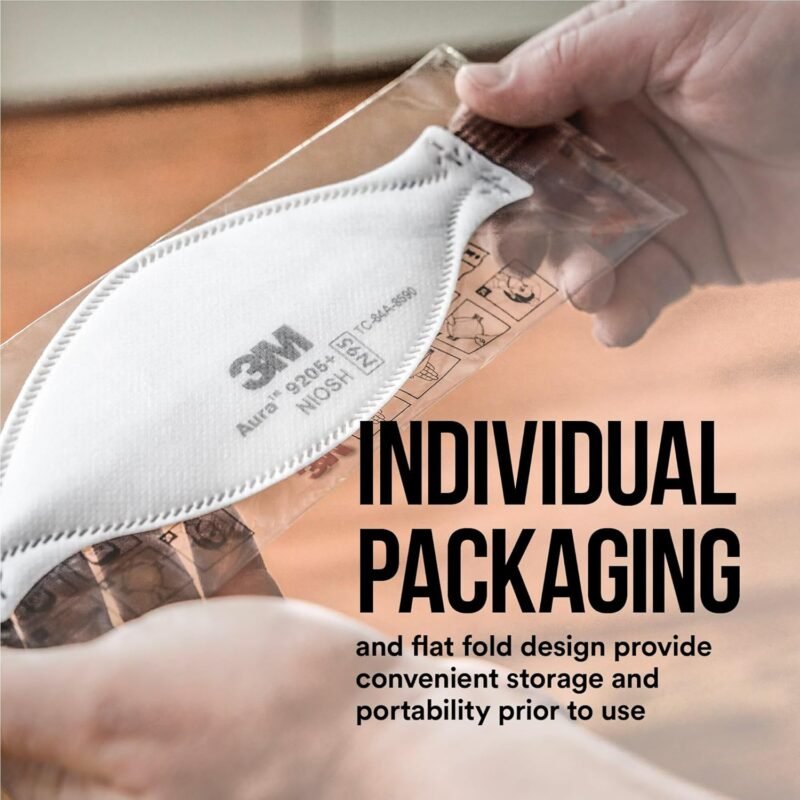 3M Aura Particulate Respirator 9205+ N95, Lightweight, Three Panel Designed Respirator Helps Provide Comfortable And Convenient Respiratory Protection, 10-Pack - Image 9