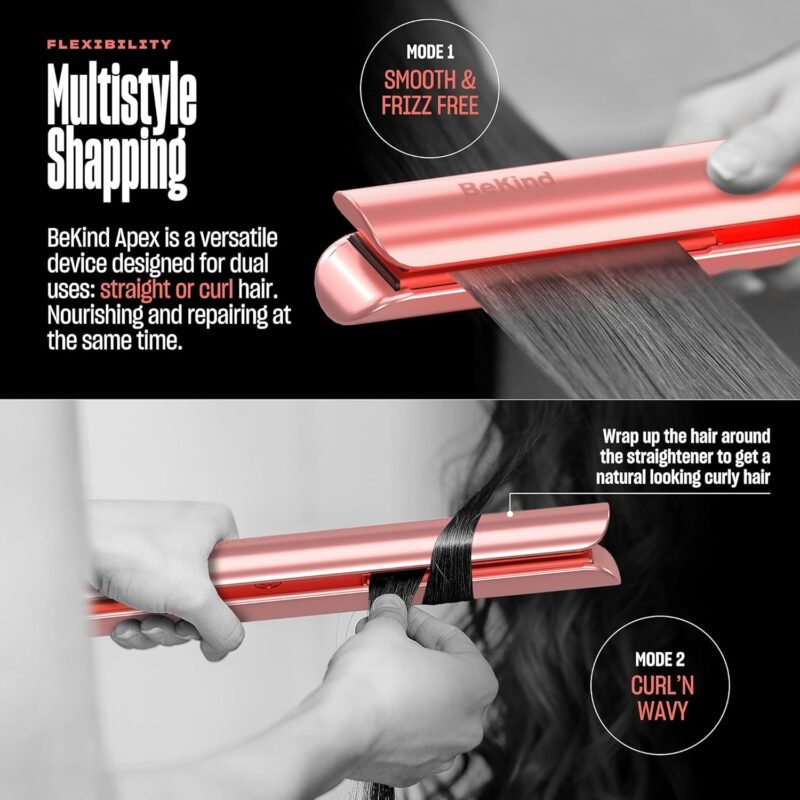 Bekind Apex 2-in-1 Hair Straightener Flat Iron | 1“ 460°F Straightener and Curler for All Hairstyles | UltraSmooth Tech | 15s Fast Heating & Temp Memory | Gift Set for Girls Women (Apex Peach) - Image 6