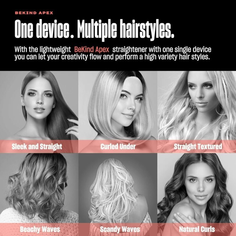 Bekind Apex 2-in-1 Hair Straightener Flat Iron | 1“ 460°F Straightener and Curler for All Hairstyles | UltraSmooth Tech | 15s Fast Heating & Temp Memory | Gift Set for Girls Women (Apex Peach) - Image 7
