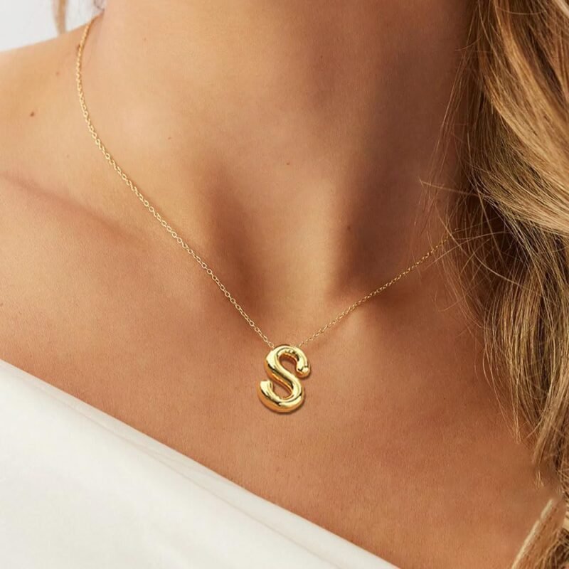 Gold Initial Necklaces for 𝐖𝐨𝐦𝐞𝐧 𝐓𝐞𝐞𝐧𝐬 𝐆𝐢𝐟𝐭𝐬 Trendy Stuff Bubble Letter Pendant Necklace Gold Jewelry Birthday Gifts for Women Teen Her Mom Sister - Image 3
